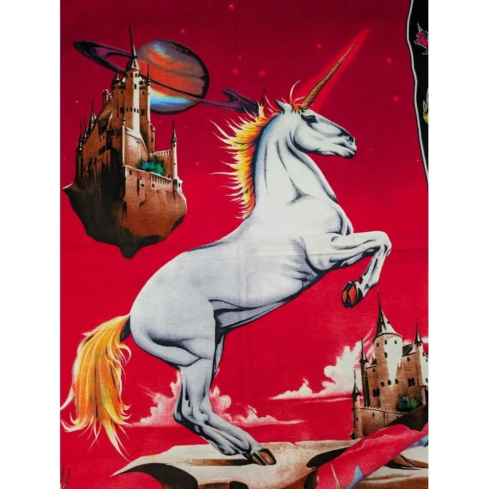 Vintage ATC NY Unicorn Fantasy Tapestry Psychedelic Space Castle‎ 80s Wall Art